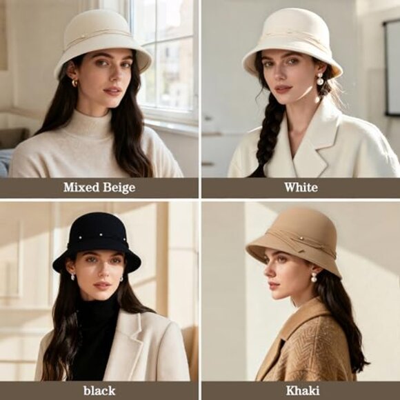 Wool Cloche Bucket Hat Vintage Retro Elegant Winter Fedora Adjustable